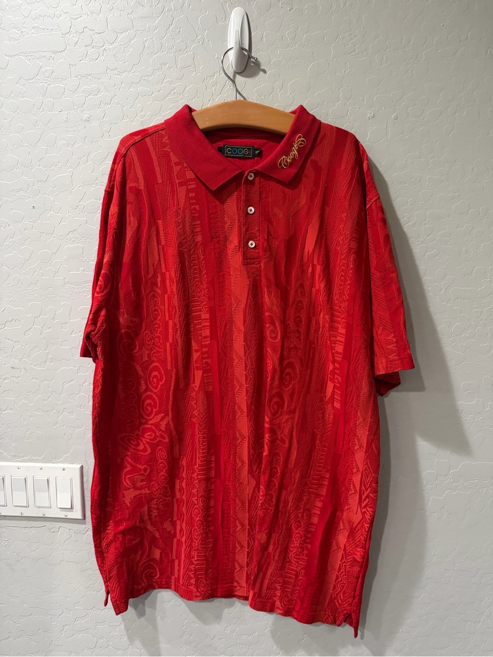 Vintage COOGI Australia 3D Knit AOP Spellout Polo 3XL